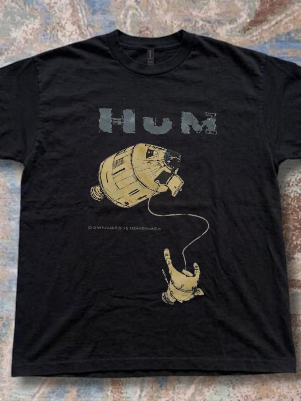 Gildan Black Graphic Tee with Yellow Spacecraft Print